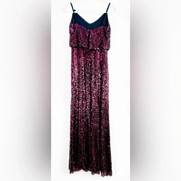 Betsy & Adam Sequin Sleeveless V-neck Maxi Evening Dress Gown in burgundy size 4 - Picture 4 of 16